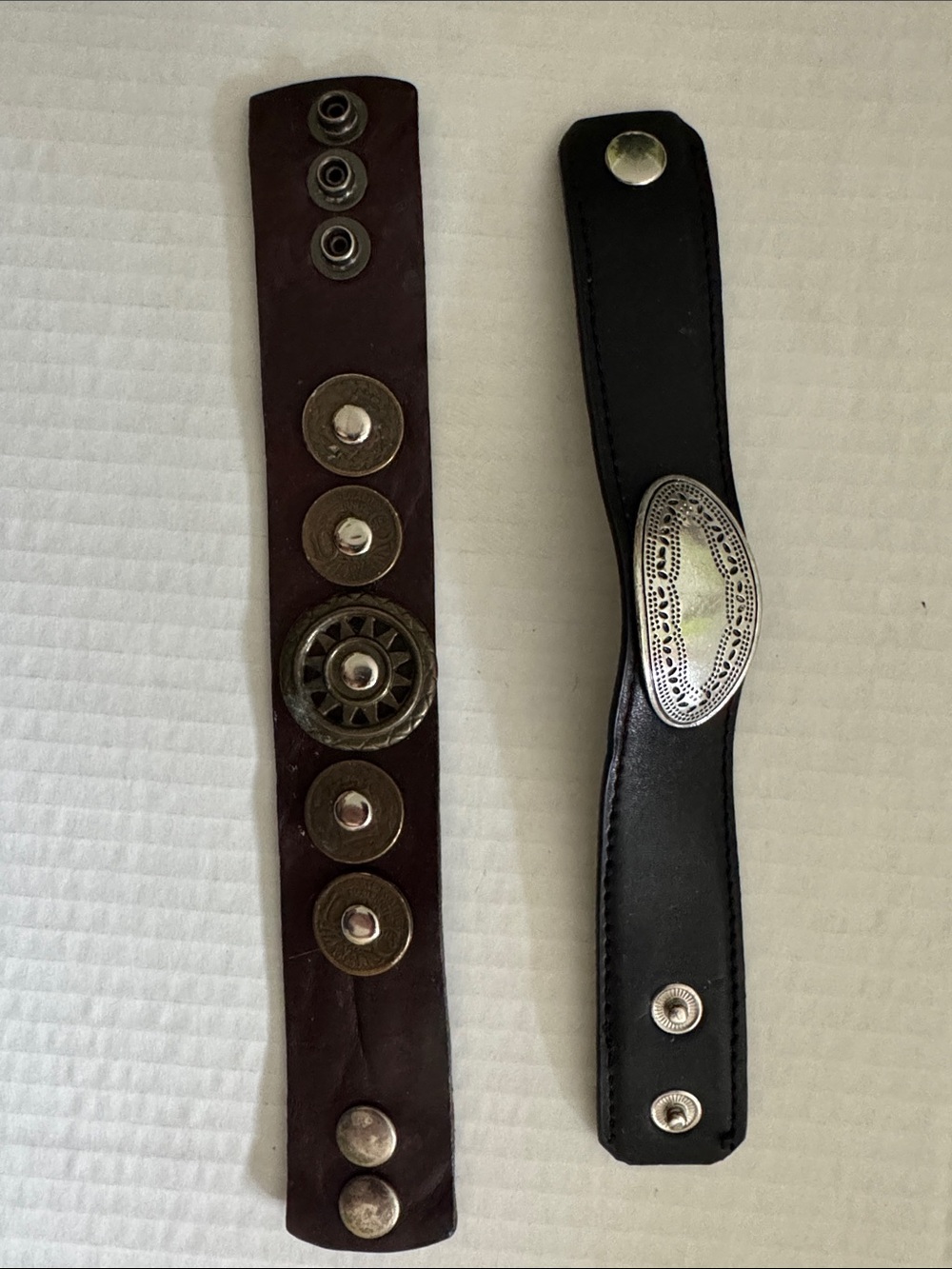 Women’s Leather Snap Bracelet Set - Black and Dark Brown with Silver Accents